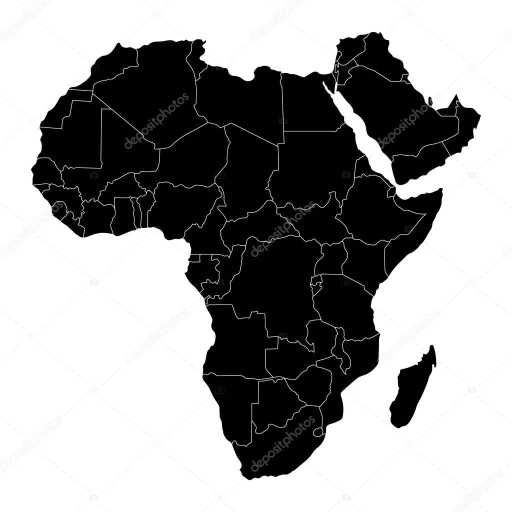 Vector illustration outline Africa map isolated on white background. African continent icon. 