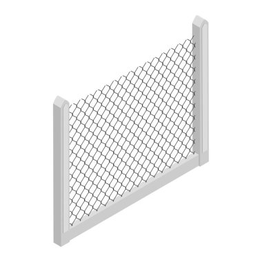 İzometrik çit üzerinde beyaz izole. Hiçbir katı çit. Iron gate. Çit sütunlarla. Metal, ferforje, kafes gates ve çit yarda için. Düz stil. Vektör