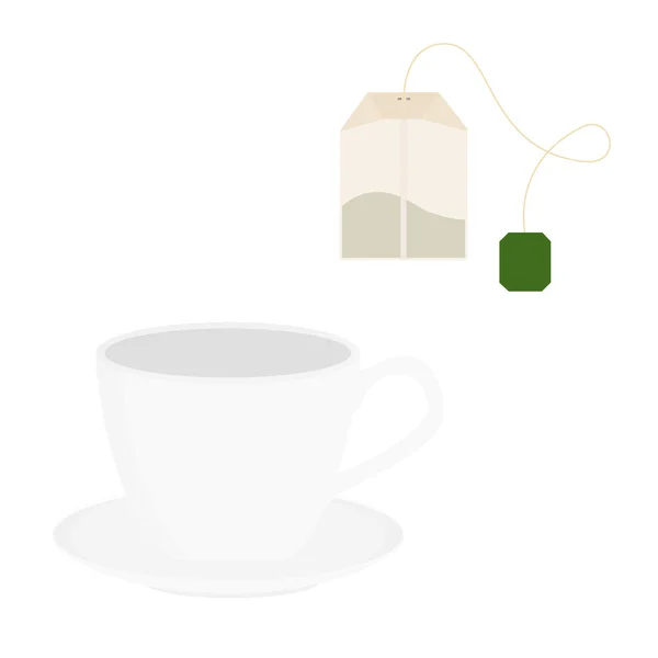 Vetor Ilustração Xícara Chá Preto Isolado Branco Teabag Com Rótulo —  Vetores de Stock