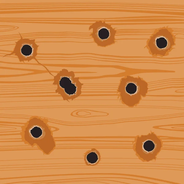 Set bullet holes. Isolated on wooden background. Vector illustration, eps 10.