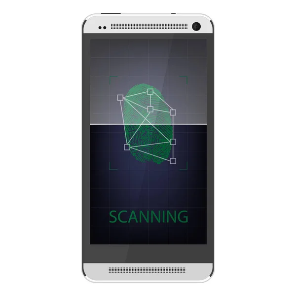 Escaneando Huellas Dactilares Smartphone Desbloquear Teléfono Móvil — Vector de stock
