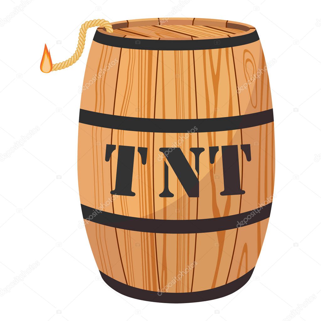 Vector illustration gun powder barrel. TNT dynimate wooden old barrel 