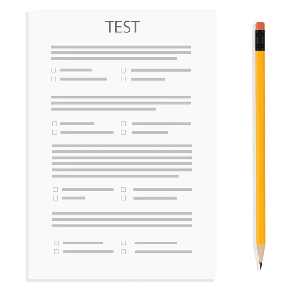 Prueba Ilustración Vectorial Papel Examen Lápiz Examen Icono Concepto Encuesta — Archivo Imágenes Vectoriales