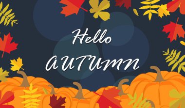 Sonbahar yaprakları ve kabaklar arka plan. Merhaba sonbahar 