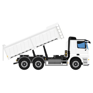 Beyaz damperli kamyon Hi-detaylı vektör şablonu alay kadar. Gerçekçi teslimat reklam tasarımı için arka plan üzerinde izole araç hizmeti