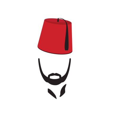 Fez Logo izole beyaz arka planda giyen Türk adam. Vektör çizim