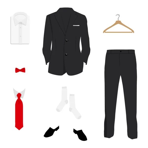 Εικονογράφηση Διάνυσμα Κομψό Ανδρικής Μόδας Στολή Κοστούμι Σακάκι Παντελόνι Πουκάμισο — Διανυσματικό Αρχείο