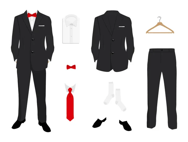 Vectorillustratie Elegante Mannen Mode Pak Uniform Met Vest Broek Shirt — Stockvector