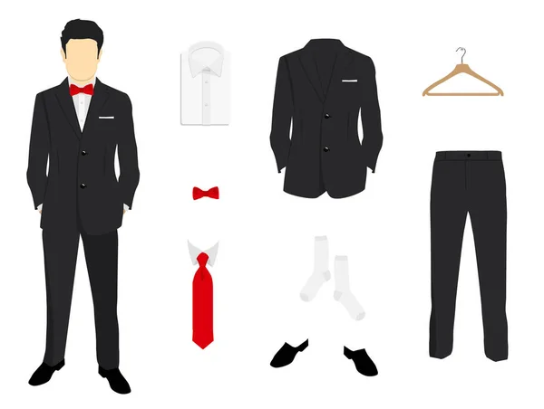 向量例证 优雅的男人时尚 西装制服夹克 衬衫和鞋子隔离在白色 — 图库矢量图片