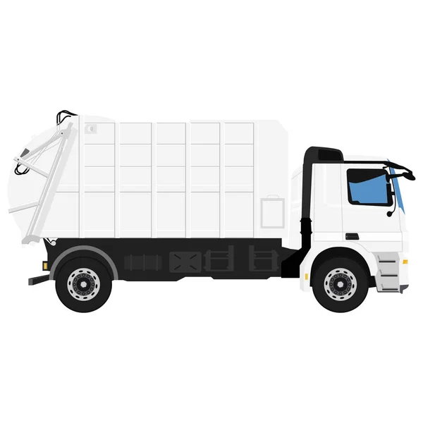 Caminhão Lixo Realista Isolado Fundo Branco Ilustração Vetorial —  Vetores de Stock