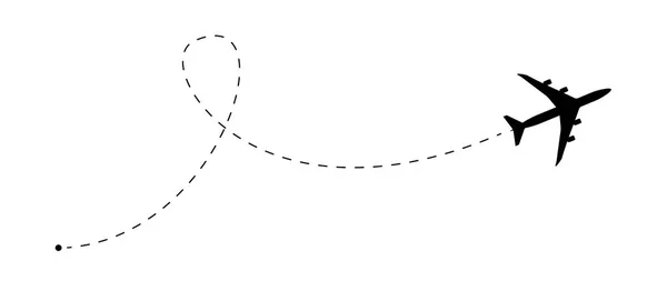 飞机线路路径矢量图标 具有起点和破折号线轨迹的飞机飞行路线 — 图库矢量图片