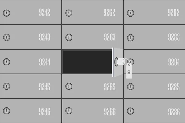 Ilustración Vectorial Cajas Depósito Bancarias Con Una Caja Seguridad Abierta — Vector de stock