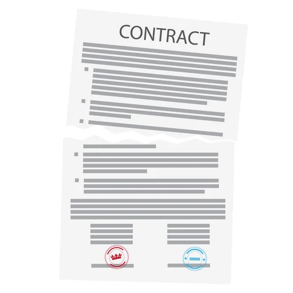 合意解約 破れた紙の記号 契約の清算の概念 — ストックベクタ