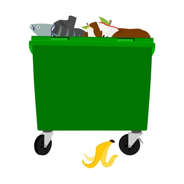 Vector Illustration Green Plastic Garbage Containers Unsorted Trash Rubbish Trash — Stock Vector