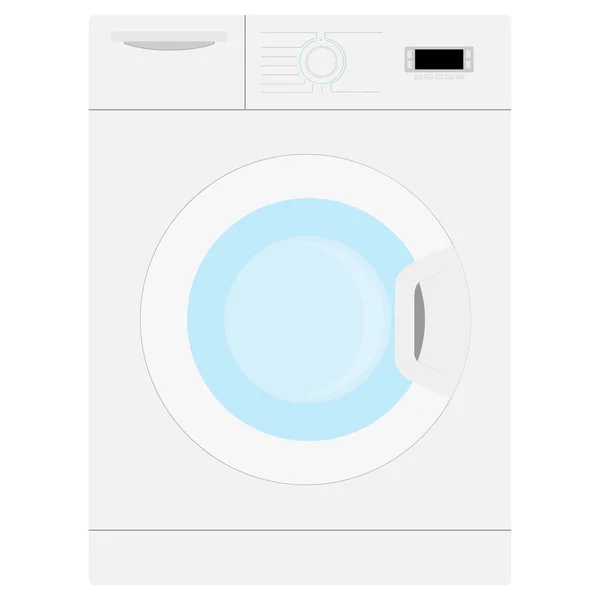 Tvättmaskin Isolerad Vit Bakgrund Framifrån Rostfri Fondavgift Bricka Med Elektronisk — Stock vektor