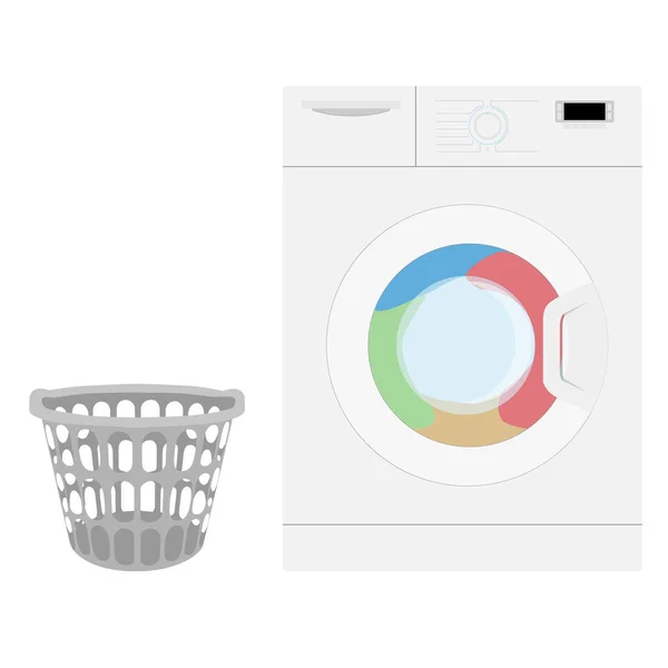 洗衣机和篮子内的洗衣房 向量例证 — 图库矢量图片