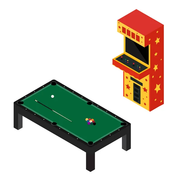 Game Room Concept Arcade Game Machine Pool Billiard Table Isolated — Stock Vector