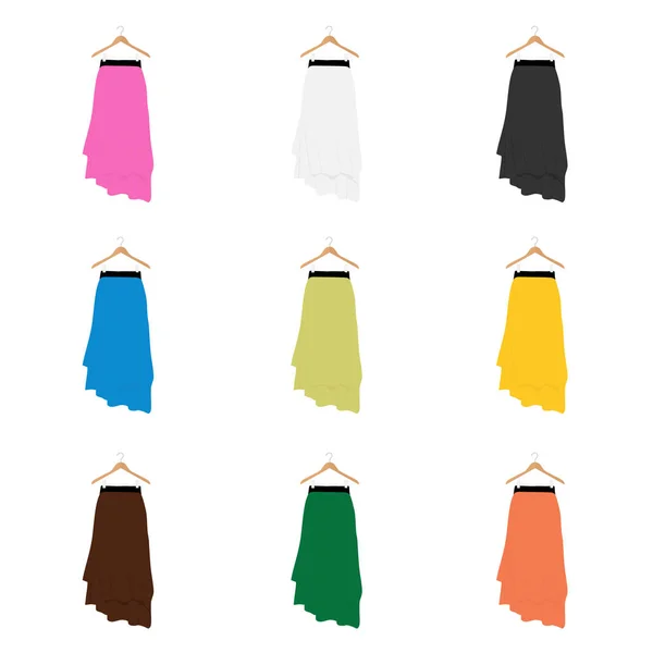 Vektorové Ilustrace Různých Barevných Sukní Závěs Izolovaných Bílém Pozadí Módní — Stockový vektor