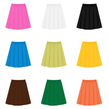 Vektör etek şablon, moda kadın tasarlamak. Kadın kutusu pilili etek kümesi, toplama