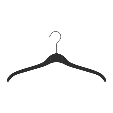 Siyah plastik elbise askısı, beyaz arka planda elbise askısı.