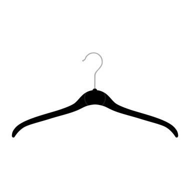 Siyah plastik elbise askısı, beyaz arka planda elbise askısı.