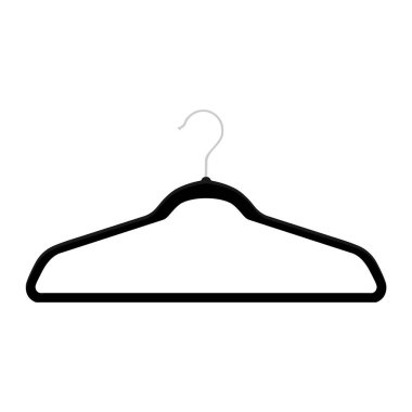Siyah plastik elbise askısı, beyaz arka planda elbise askısı.