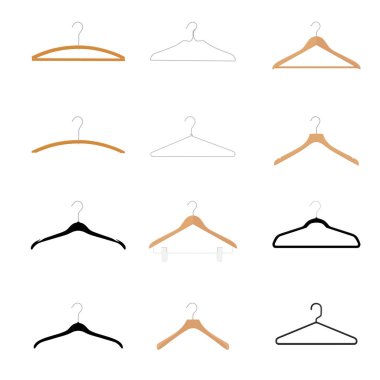 ooden, plastik ve metal vestiyer, beyaz bir arka plan üzerinde elbise askısı tel