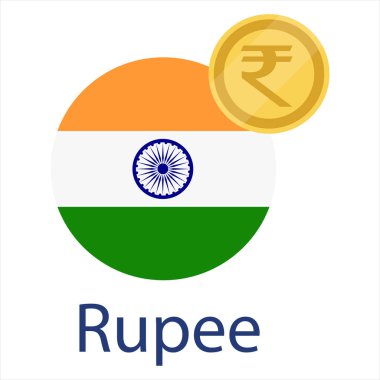 Hindistan bayrağı ve Rupisi altın sikke. Hindistan Rupisi para birimi. Rupisi Döviz Para simgesi