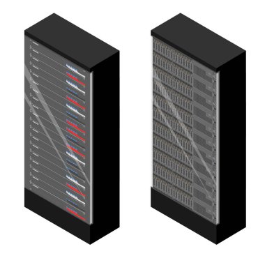 Network sunucu odası konsepti. Sunucu rafları