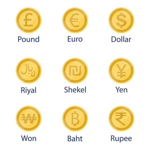 Conjunto Monedas Símbolo Moneda Mundial Colección — Vector de stock
