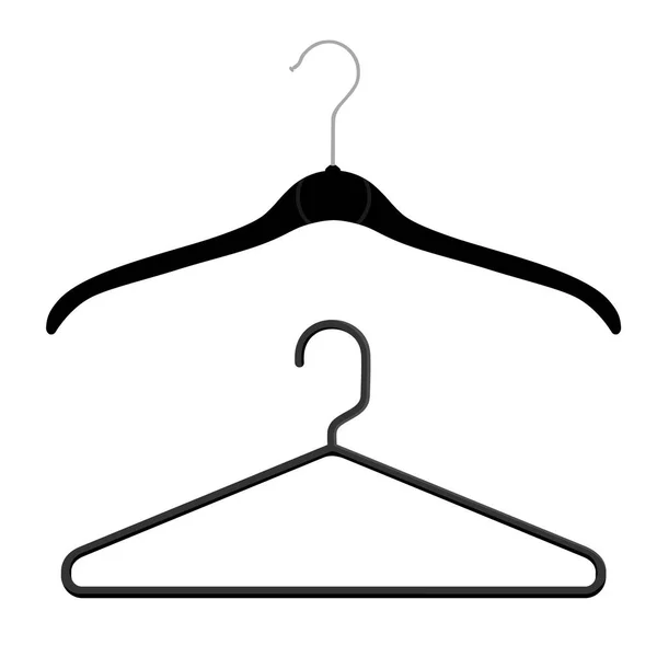 Černá Plastová Ramínka Kabát Ramínko Šaty Bílém Pozadí — Stockový vektor