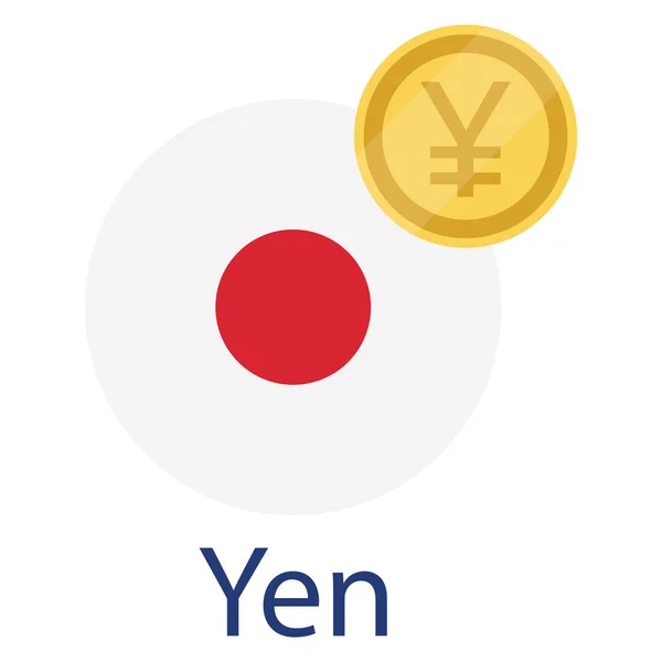 日本国旗和日元金币 日元货币 日元兑换货币图标 — 图库矢量图片