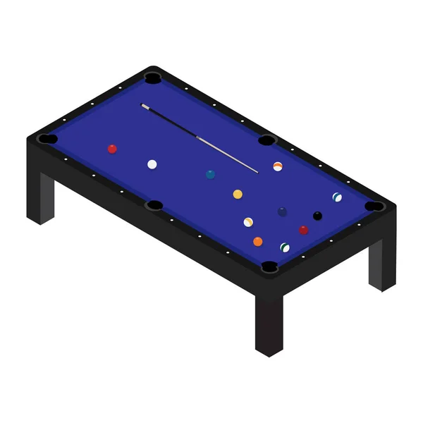 向量例证现实台球桌与台球和提示的集合 台球桌与蓝色布等距3D — 图库矢量图片