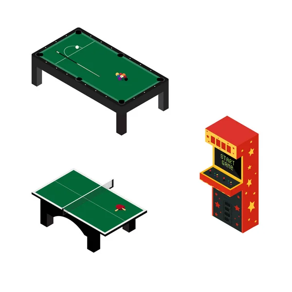 Концепция Игровой Комнаты Аркада Игровой Автомат Пинг Понг Бильярдный Стол — стоковый вектор