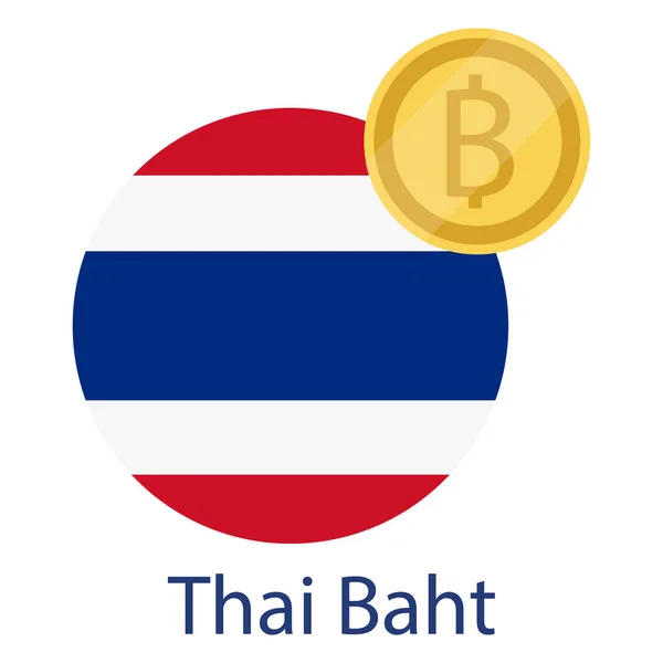 Thailändische Flagge Und Thailändische Baht Goldmünze Baht Wechselgeld Symbol — Stockvektor