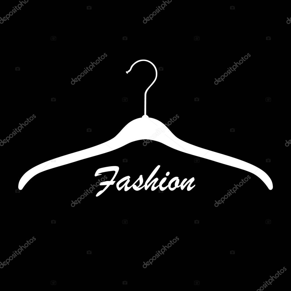Reative fashion logo design. Vector sign with lettering and hanger symbol. Logotype calligraphy