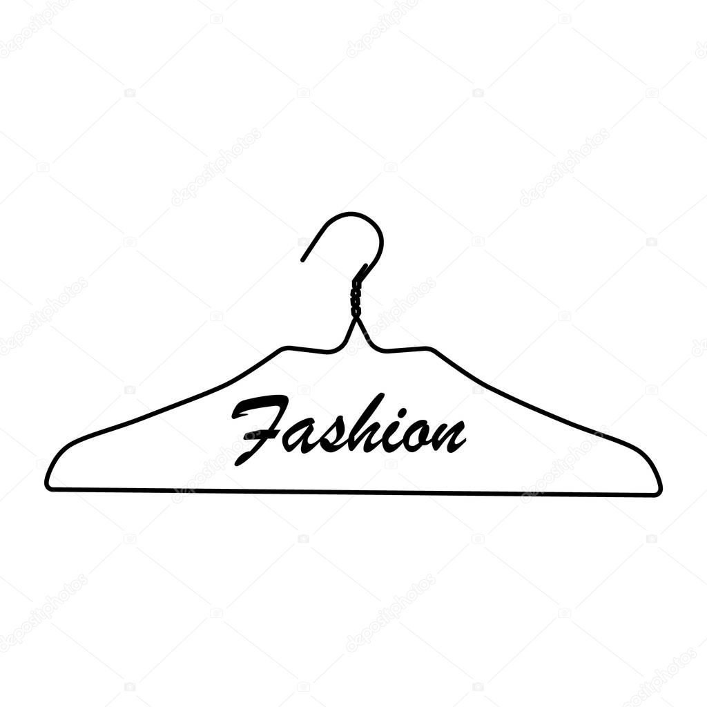 Reative fashion logo design. Vector sign with lettering and hanger symbol. Logotype calligraphy