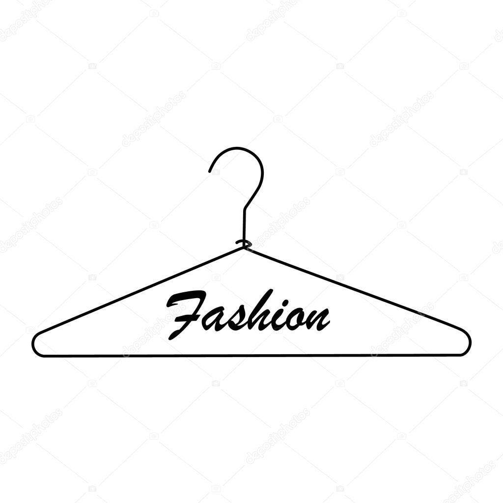 Reative fashion logo design. Vector sign with lettering and hanger symbol. Logotype calligraphy