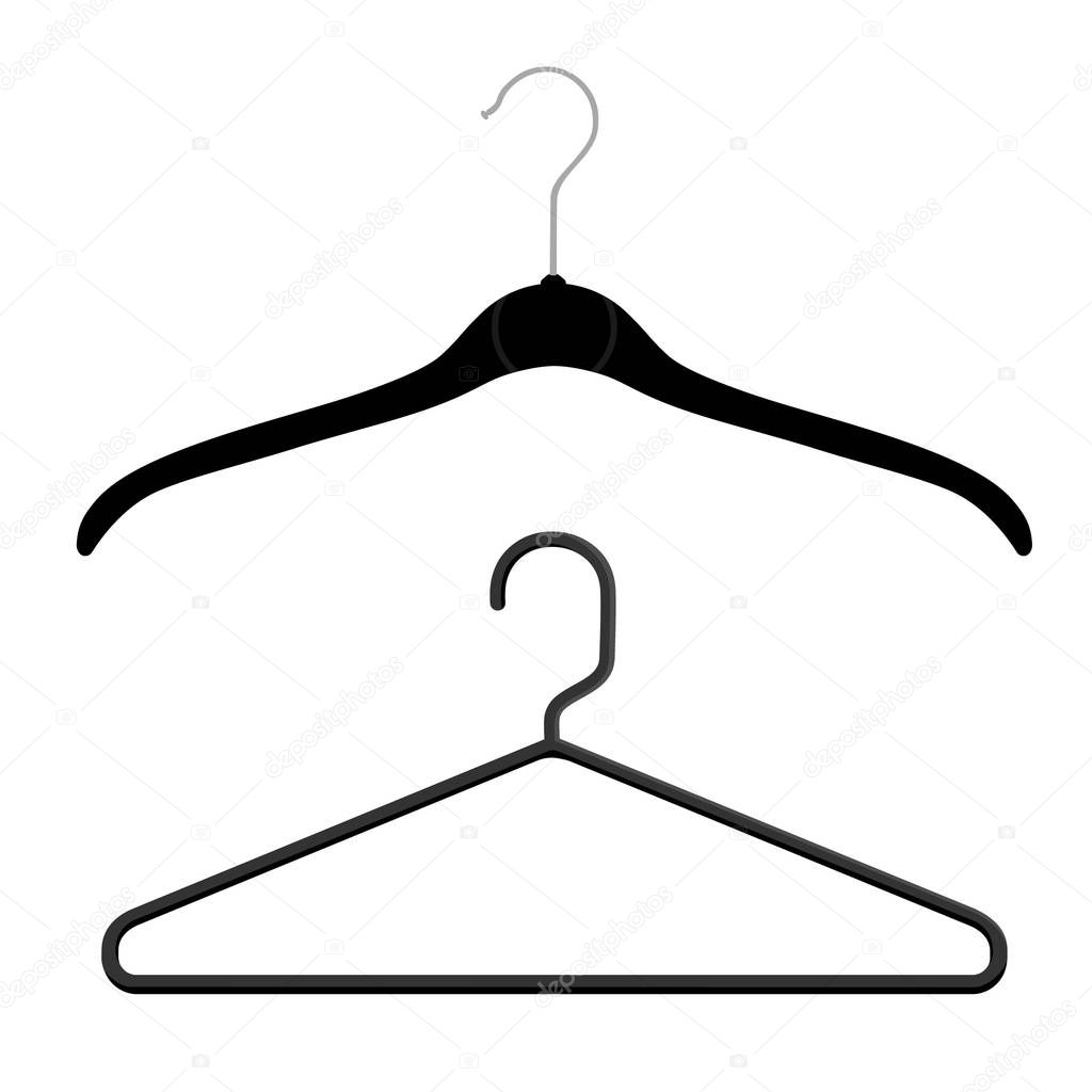 Black plastic coat hangers, clothes hanger on a white background