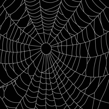 Örümcek ağı, siyah arka plan üzerine izole. Cadılar Bayramı tasarımı için SpiderWeb desen. Örümcek web elemanları, hayalet, korku, korku Cadılar Bayramı dekorasyonu. Elle çizilmiş silueti, raster illüstrasyon