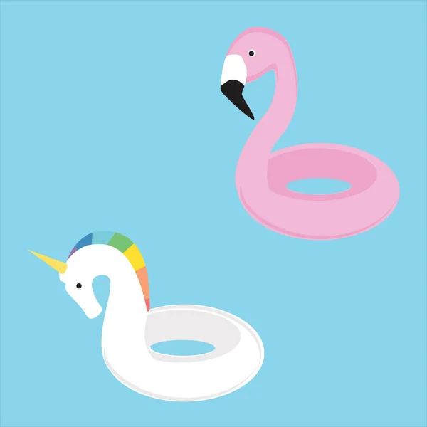 Letní Plavání Plavání Kroužky Kolekce Flamingo Jednorožec — Stock fotografie