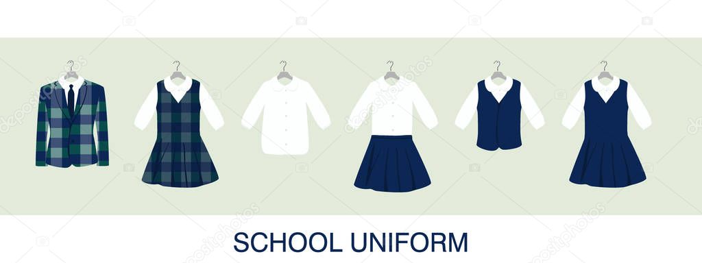 School or College Uniforms on Hangers. Kids Clothes  Set