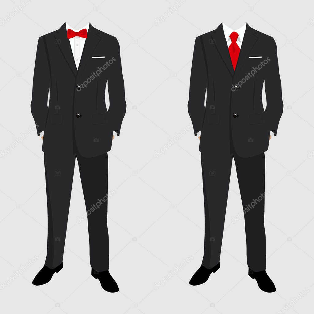 Wedding men's suit and tuxedo. Collection.  illustration.