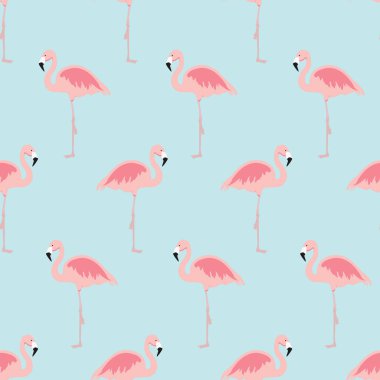 Raster illüstrasyon karikatür pembe flamingo kuşu ile seamless modeli. Şirin flamingolar koleksiyonu. Flamingo hayvan egzotik, doğa vahşi fauna illüstrasyon
