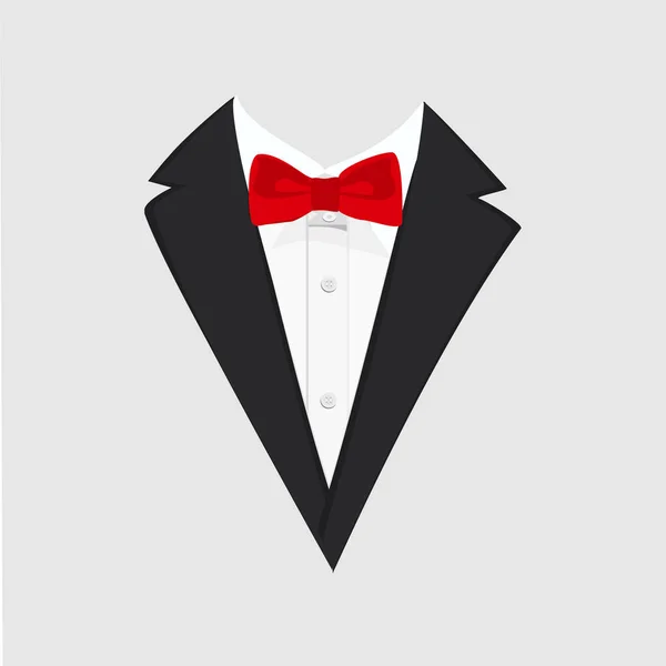 Men jacket. Tuxedo. Wedding suit with red bow tie. Raster illustration