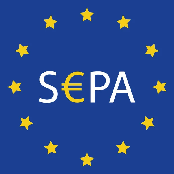 Sepa Einheitliches Euro Zahlungsverkehrsraum Zeichen Isoliert Auf Blauem Hintergrund Raster — Stockfoto