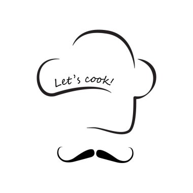 Chef şapka logo tasarım şablonu. Raster resim. Başlayalım