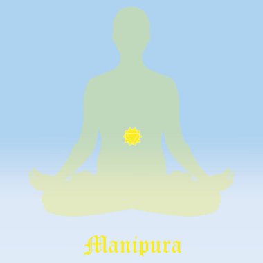 Manipura çakra sembolü raster resim. Siluet meditasyon. Yoga uygulamak. Yoga lotus poz, sağlık kavramı.