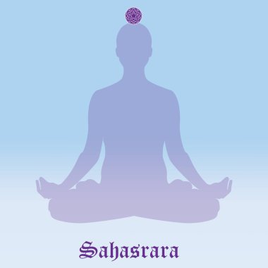 Raster illüstrasyon çakra Sahasrara. Siluet meditasyon. Yoga uygulamak. Yoga lotus poz, sağlık kavramı.