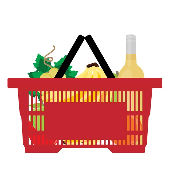 Einkaufsmarkt Warenkorb Mit Einer Vielzahl Von Lebensmitteln Isoliert Auf Weißem — Stockfoto